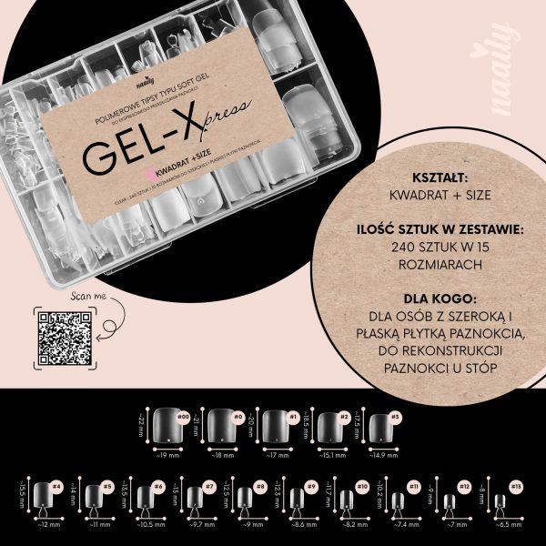 Tipsy żelowe, naturalne tipsy, rozmiary tipsów, duże tipsy, Gel-Xpress, Flexi tipsy